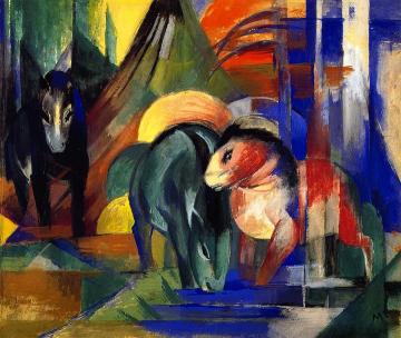 Three Horses at the Watering Place Artwork by Franz Marc