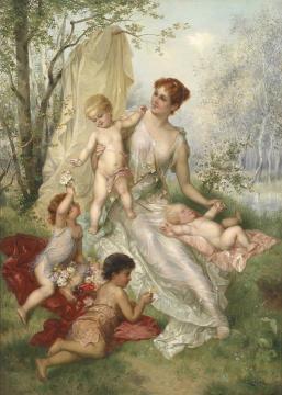 Mother And Children Artwork by Hans Zatzka
