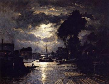 Canal in Saint-Denis - Effect of Moonlight Artwork by Stanislas Lepine