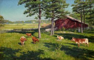 Cows On The Pasture Artwork by Johan Krouthén