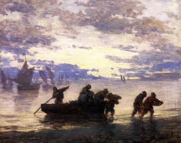 A Coastal Scene with Fishing Boats in Normandy Artwork by Eugène-Louis Boudin