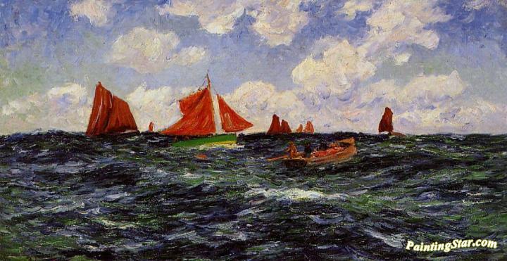 Fishing Boats off the Coast Artwork by Henry Moret