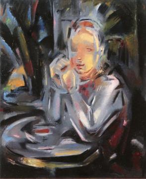 Youth Seated at a Table Facing a Cup Artwork by Maria Blanchard