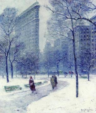 Madison Square, Flatiron Building, Winter Artwork by Guy Wiggins