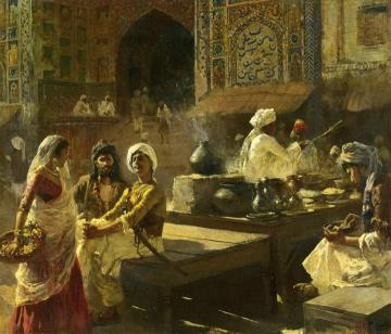 An Open-air Kitchen, Lahore, India Artwork by Edwin Lord Weeks