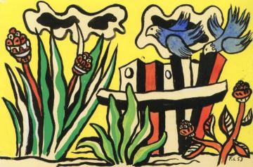 Two Bluebirds in a Landscape Artwork by Fernand Léger