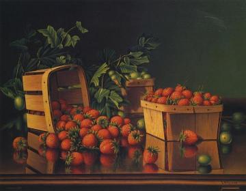 Baskets of Strawberries and Gooseberries on a Ledge Artwork by Levi Wells Prentice