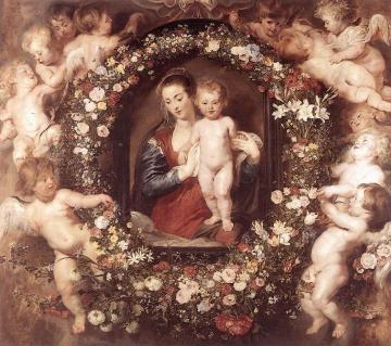 Madonna in Floral Wreath Artwork by Peter Paul Rubens