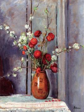 Vase of Flowers, Poppies and Apple Blossoms Artwork by Henri Lebasque