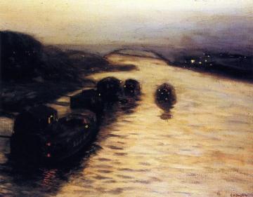 Bridge and Barges on the River Artwork by Edward Willis Redfield