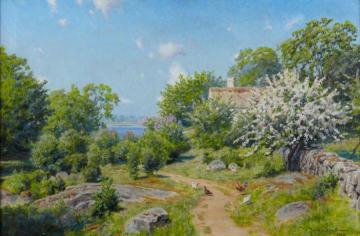 Farm idyll with pecking hens Artwork by Johan Krouthén