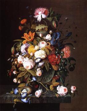 Floral Still Life with Bird's Nest Artwork by Severin Roesen