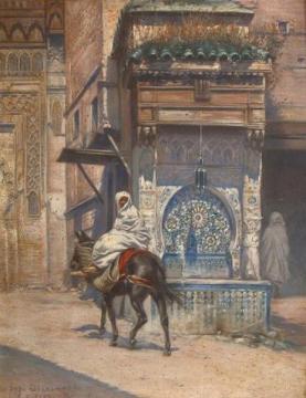 Cavalier près d'une fontaine Artwork by José Silbert