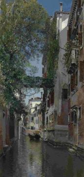 A Venetian Canal Scene Artwork by Martin Rico y Ortega