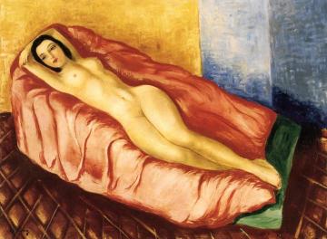 Nude On A Red Sofa Artwork by Moise Kisling
