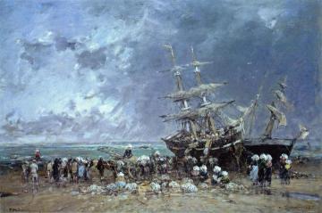 Unloading a Newfoundland Fishing Boat Artwork by Eugène-Louis Boudin