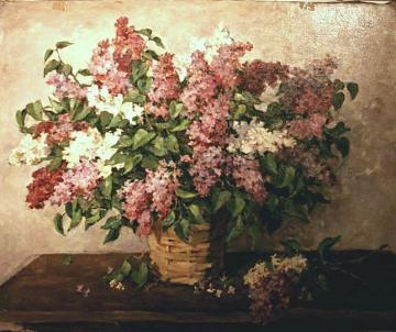Lilacs in a Basket Artwork by Pyotr Konchalovsky