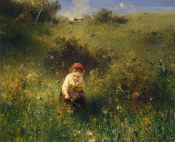 Girl In A Field Artwork by Ludwig Knaus