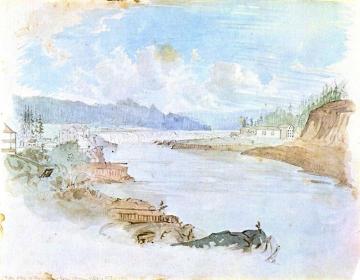 Falls of the Willamette from Oregon City, Oregon Territory Artwork by James Madison Alden