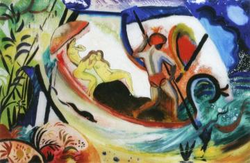 Three Girls in a Barque Artwork by August Macke