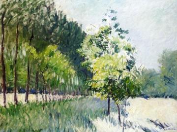 Lane Bordered by Trees Artwork by Gustave Caillebotte