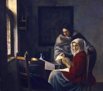 Girl Interrupted At Her Music Artwork by Johannes Vermeer