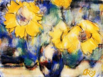 Sunflowers in a Blue Vase Artwork by Christian Rohlfs