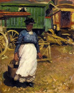 Charlotte Gray And The Green Caravan Artwork by Sir Alfred James Munnings