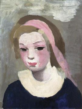 Girl with a Ribbon and Blue Blouse Artwork by Marie Laurencin