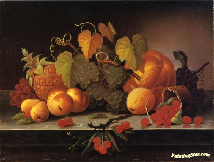 Still Life with Fruit, Melon and Pineapple on a Ledge Artwork by Samuel Marsden Brooks