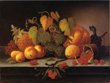 Still Life with Fruit, Melon and Pineapple on a Ledge Artwork by Samuel Marsden Brooks