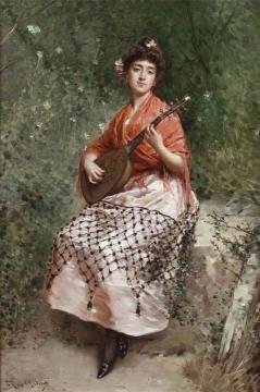 The Beautiful Bandurria Player Artwork by Raimundo de Madrazo y Garreta
