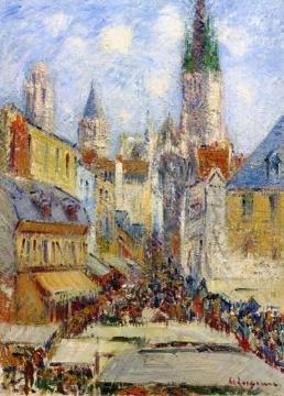 La Place de la Basse, Vielle Tour et le Marché de la Place, Rue de l'Épicerie Artwork by Gustave Loiseau