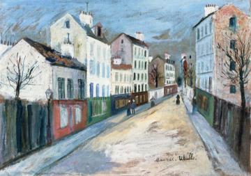 A Street in a Suburb of Paris Artwork by Maurice Utrillo