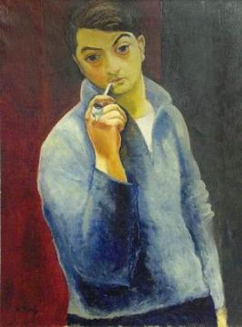 Self Portrait with a Pipe Artwork by Moise Kisling