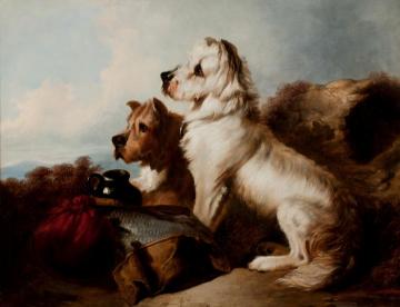 A West Highland White and a Skye Terrier Guarding the Day’s Bag Artwork by Richard Ansdell
