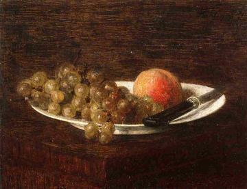 Still Life: Peach And Grapes Artwork by Henri Fantin-Latour