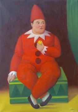 Red Clown Artwork by Fernando Botero