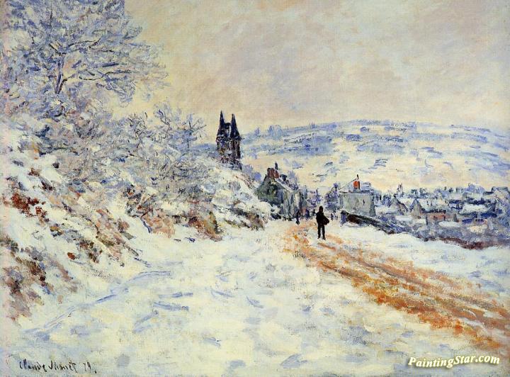 The Road to Vetheuil, Snow Effect Artwork by Claude Oscar Monet