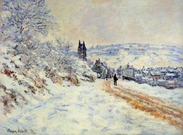 The Road to Vetheuil, Snow Effect Artwork by Claude Oscar Monet