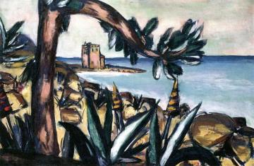 Seascape with Agaves and Old Castle Artwork by Max Beckmann