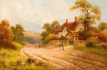Country Lane with Cottage Artwork by George Turner