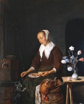 Woman Feeding Her Cat Artwork by Gabriel Metsu