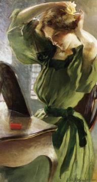 Young Woman Arranging Her Hair Artwork by John White Alexander