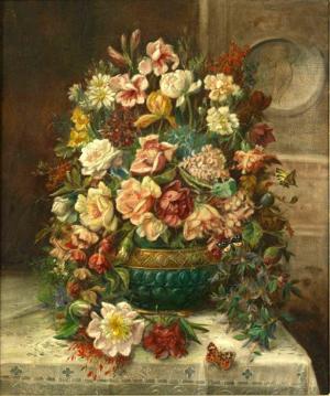 Still Life With Pot Of Flowers Artwork by Hans Zatzka