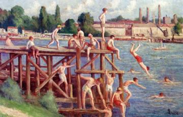 Swimming Artwork by Maximilien Luce