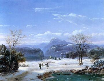 Hunters in a Winter Landscape Artwork by Louis Remy Mignot