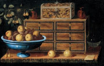 Writing Desk with a small Chest and a Fruit Bowl Artwork by Pedro de Camprobin