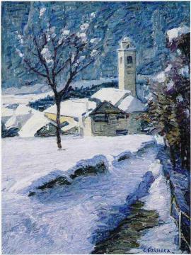Snowfall in Prestinone Artwork by Carlo Fornara