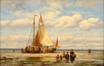 Beach Scene With Fishermen Artwork by Johannes Hermanus Barend Koekkoek
